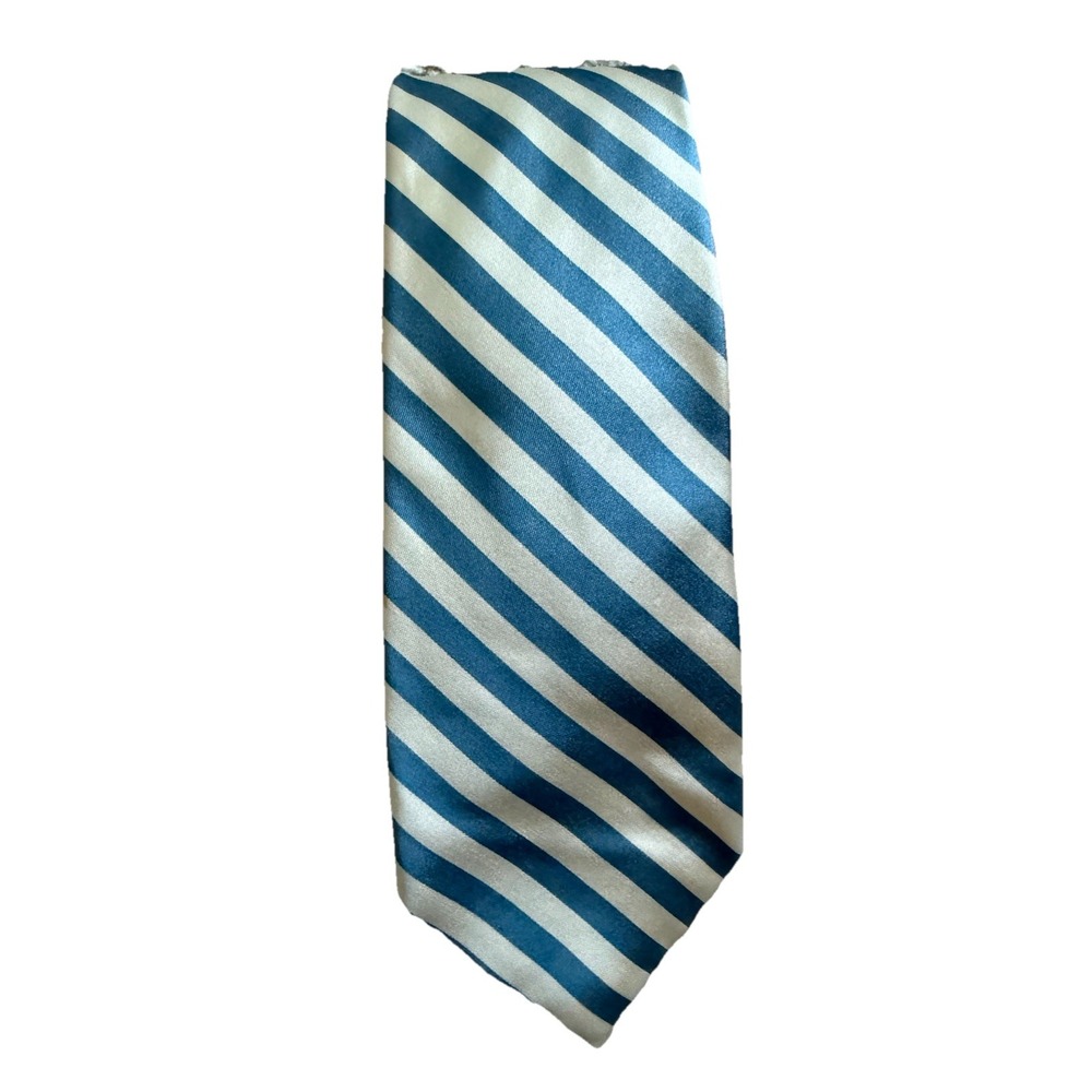Vintage Alfani Tie Necktie Blue Striped Hand Sewn Silk Made In USA